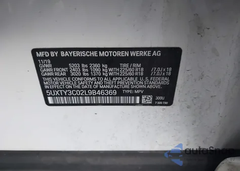 2020 BMW X3 Sdrive30I из США, поврежденный, VIN 5UXTY3C02L9B46369